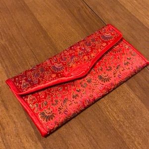 Chinese Red Brocade and Satin Wallet